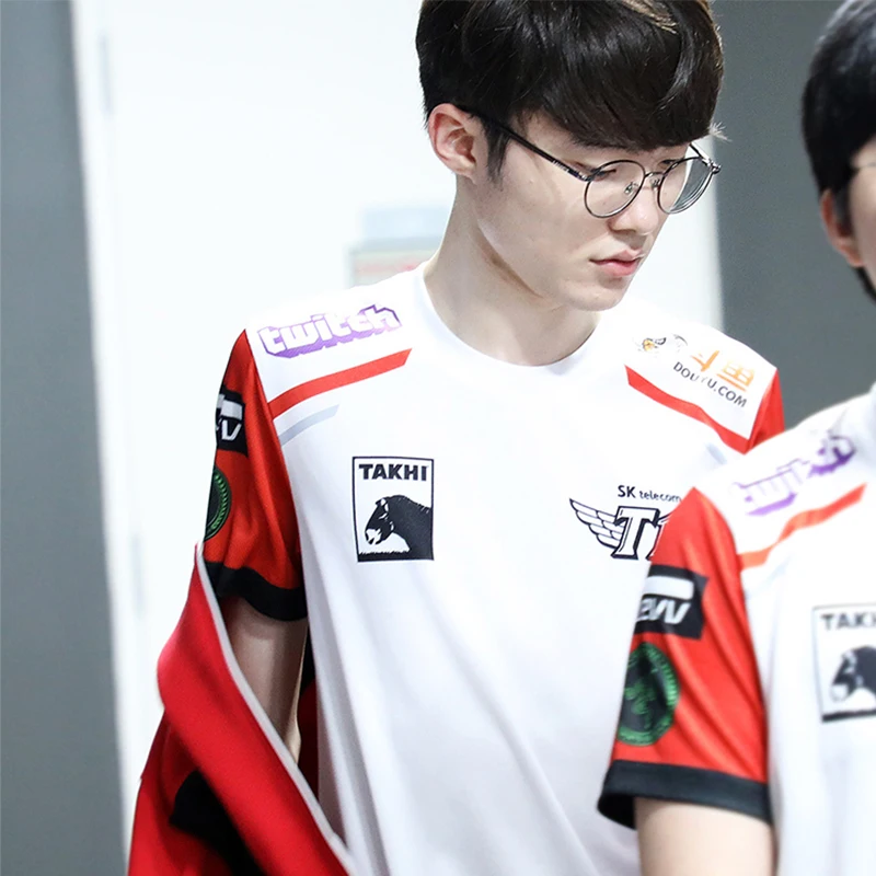 Высокое качество, индивидуальные SKT, команда FAKER, футболка для фанатов, мужские, женские футболки, на заказ, ID, футболка, Homme