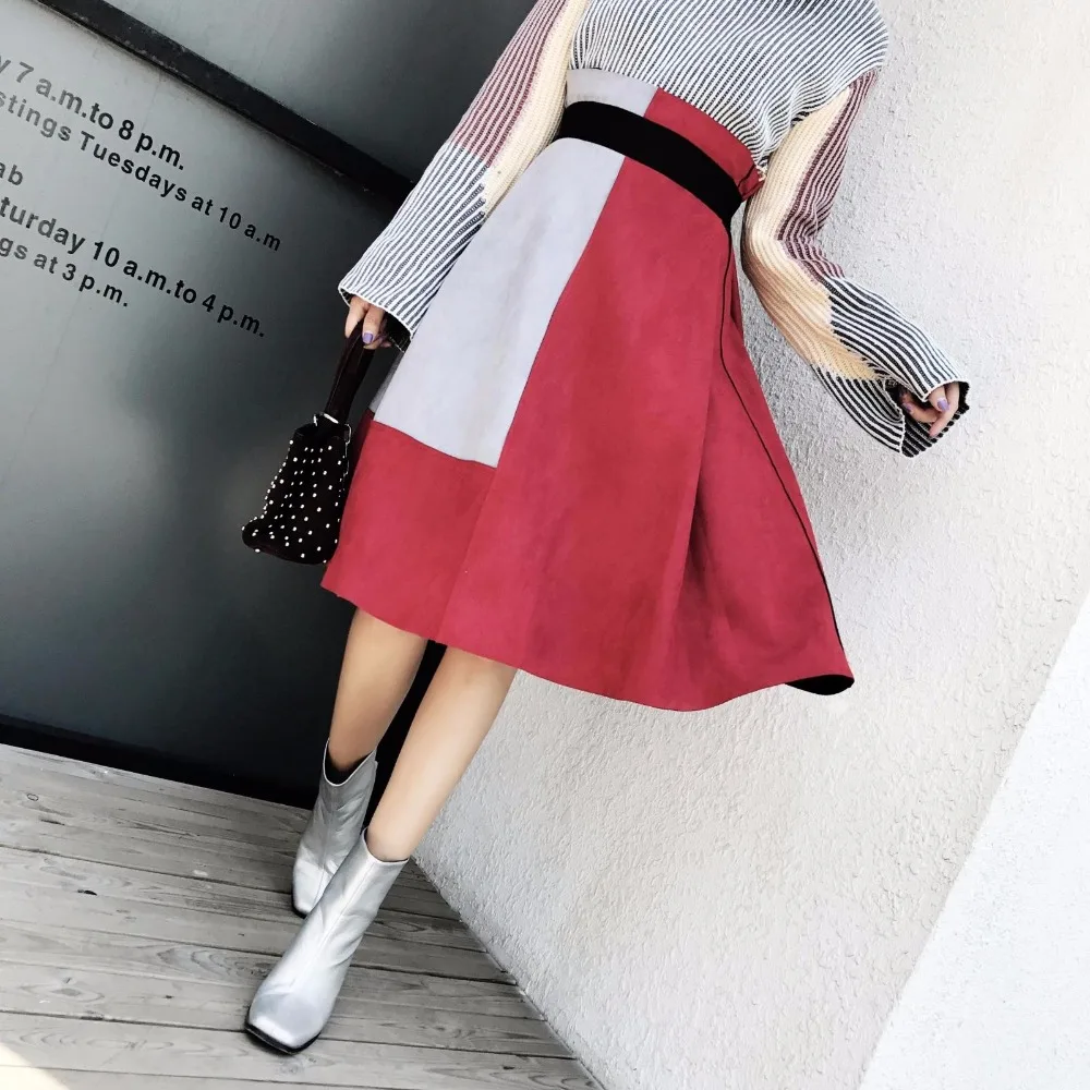 Женская юбка в стиле пэчворк с высокой талией|suede midi skirt|midi skirtskirt high |