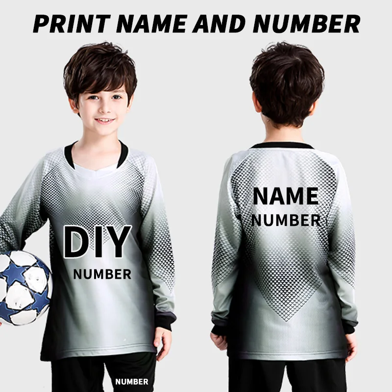 whie long DIY Детская футболка для футбола на заказ,, Camisetas De Futbol, Футбольная форма, детская спортивная одежда из полиэстера с длинными рукавами - Цвет: whie long DIY