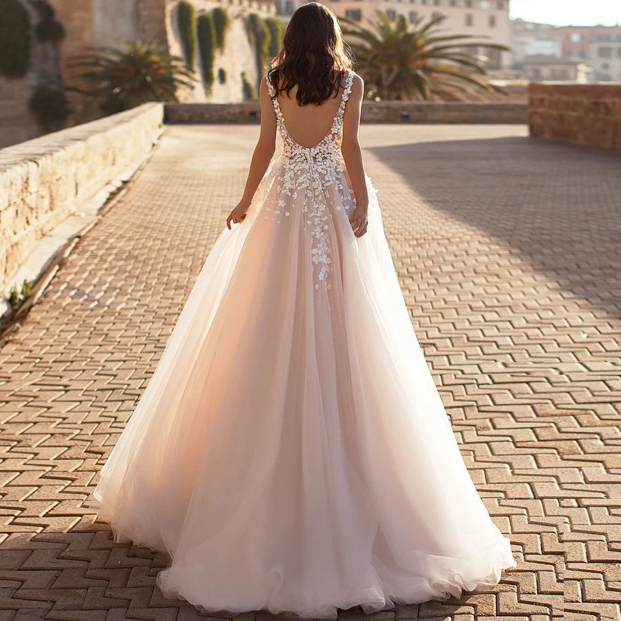 Smileven, ТРАПЕЦИЕВИДНОЕ кружевное свадебное платье, Robe De Mariage, свадебные платья для невесты, vestido de noiva, v-образный вырез, открытая спина, свадебное платье цвета шампанского es