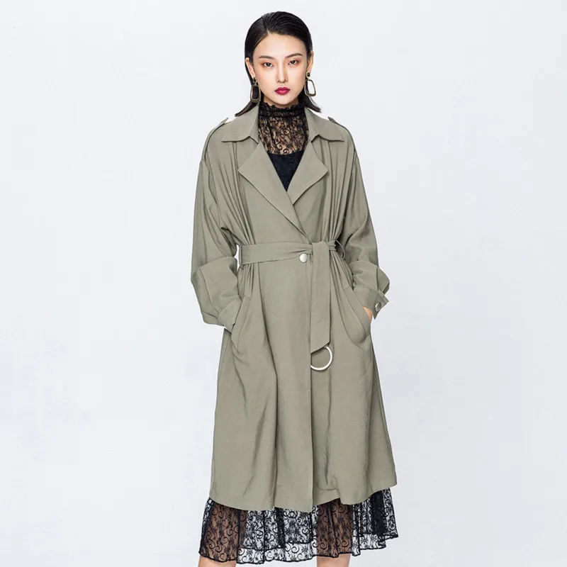 2019 new Korean Fashion Clothing New Khaki Trench Coat For Women Windbreaker Autumn Winter Clothes Slim Elegant Overcoat J048 | Женская
