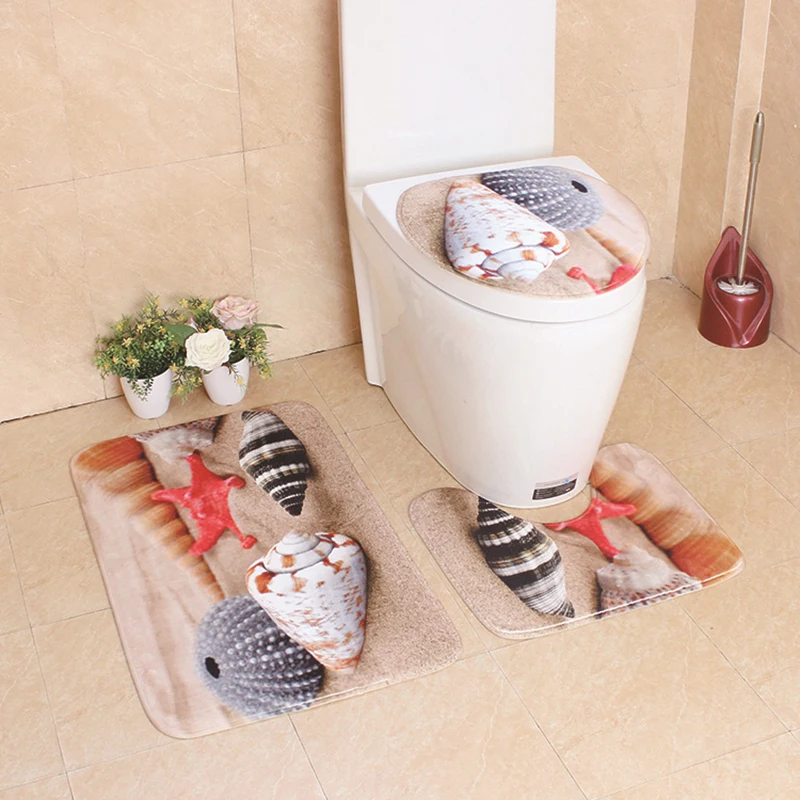 

Zeegle 3Pcs Bathroom Mat Set Bathroom Carpet Non-slip Mat For Toilet Lid Cover Bath Carpet Absorbent Bathroom Rug Shower Mat