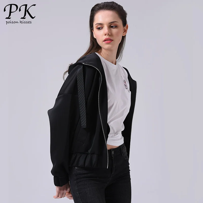 PK 2018 Осенняя Базовая куртка пальто Женская бойфренда белая черная однотонная