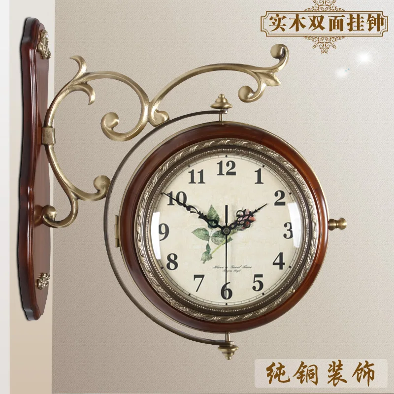 Meijswxj Saat из цельного дерева Двухсторонние настенные часы Reloj duvar saati Horloge Murale