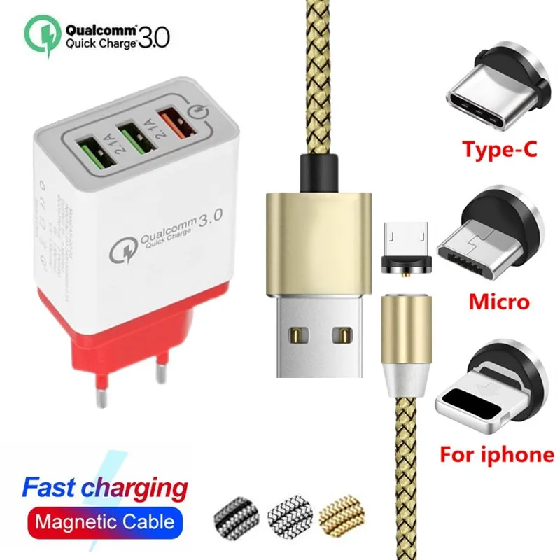 Адаптер питания для Huawei honor Samsung A90 A80 A70 A50 быстрая зарядка USB 3 0 магнитный кабель Redmi