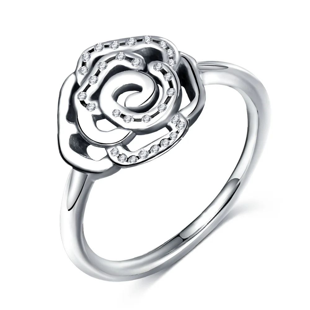 Прямая доставка цветок в форме сердечка серебро обручальное кольцо обещание на