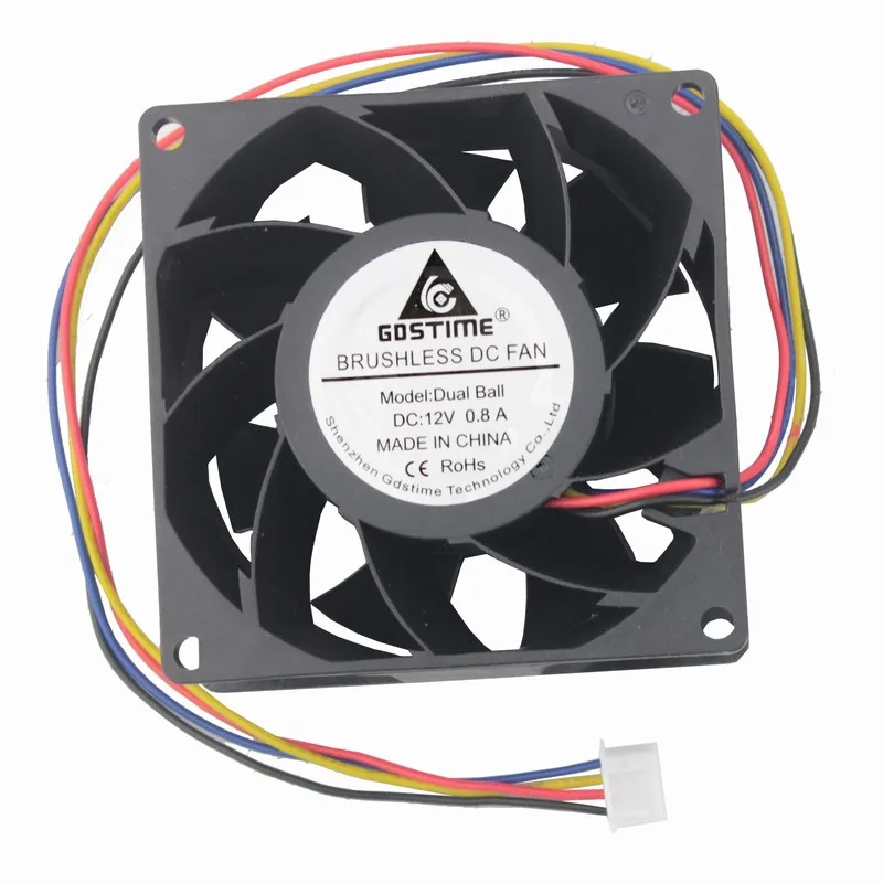 

20 Pcs Gdstime 4Pin 80mm x 38mm PC DC Cooling Fan 12V 80x80mm 4 Wires 8038 Ball Bearing 3 inches 8cm Brushless Fan High Speed