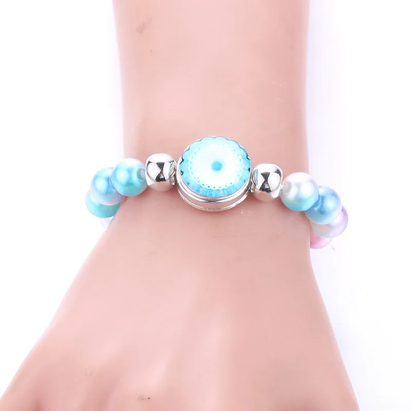 10MM Simulated Pearl Beads Elasticity Bracelets Female 18mm Snap Bangles For Women Button Bracelet 4700 | Украшения и аксессуары