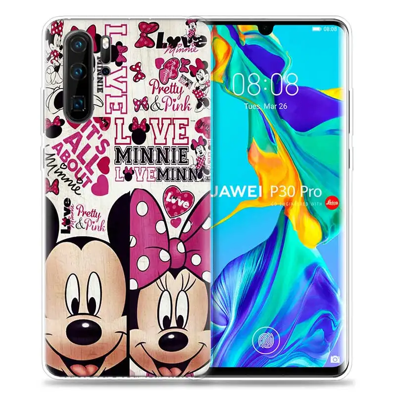 Чехол для huawei P30 P20 P10 P9 mate 10 20 Lite Pro, чехол для мобильного телефона P Smart Z Plus, чехол для влюбленных с поцелуями, Микки и Минни Маус