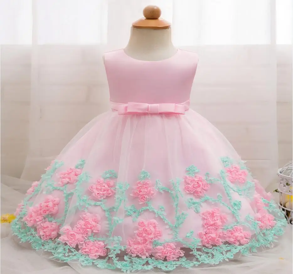 pink Детские летние платья с цветочным рисунком для девочек, Рождественская одежда для детей, платье принцессы на день рождения, свадебное платье для маленьких девочек с бантом - Цвет: pink