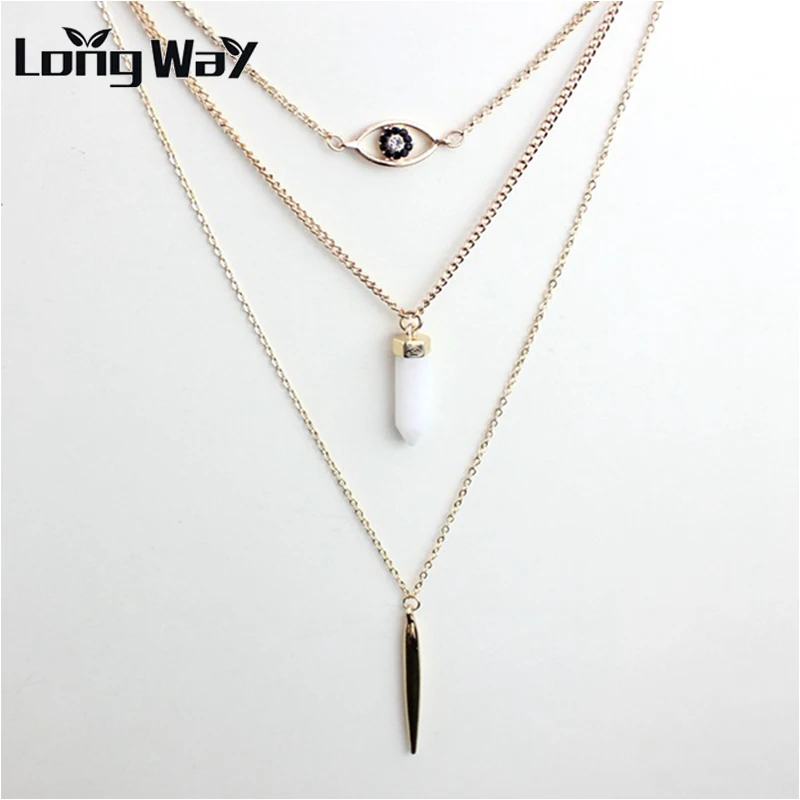 Женское ожерелье с подвеской LongWay золотистого цвета бусинами из натурального