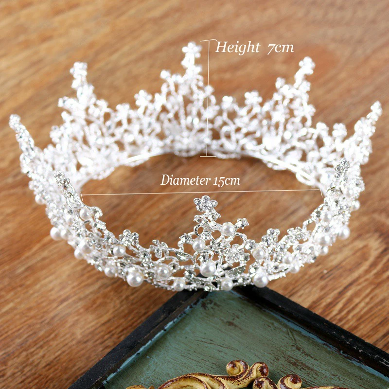 Большие круглые стразы тиара жемчуг свадебная корона принцессы полный круг
