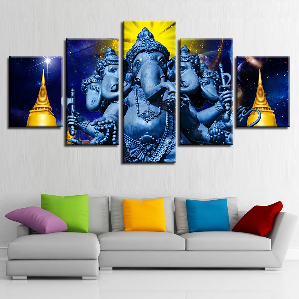 Living Room Wall Decor HD Printed Pictures 5 Pieces India Religion Elephant God Ganesha Poster Modular Canvas Painting Frame Art | Дом и сад