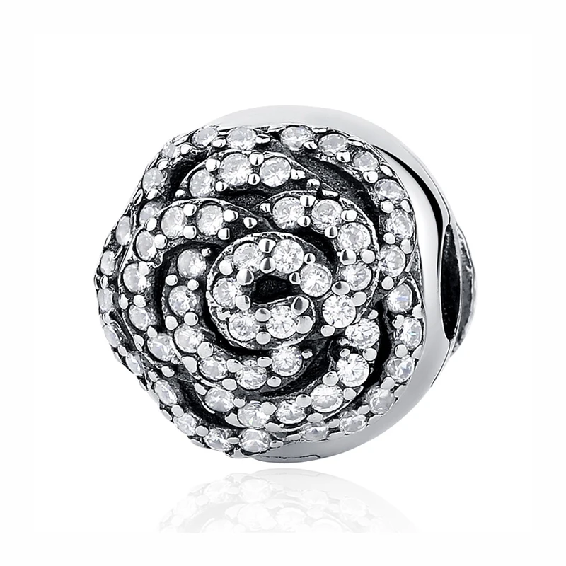 Shimmering Rose Оригинальные бусины из стерлингового серебра 925, Очаровательные Подвески с цветущими звездами любви, хрустальные пробки, подходят для браслетов Pandora, Женские Ювелирные изделия DIY - Цвет: Shimmering Rose