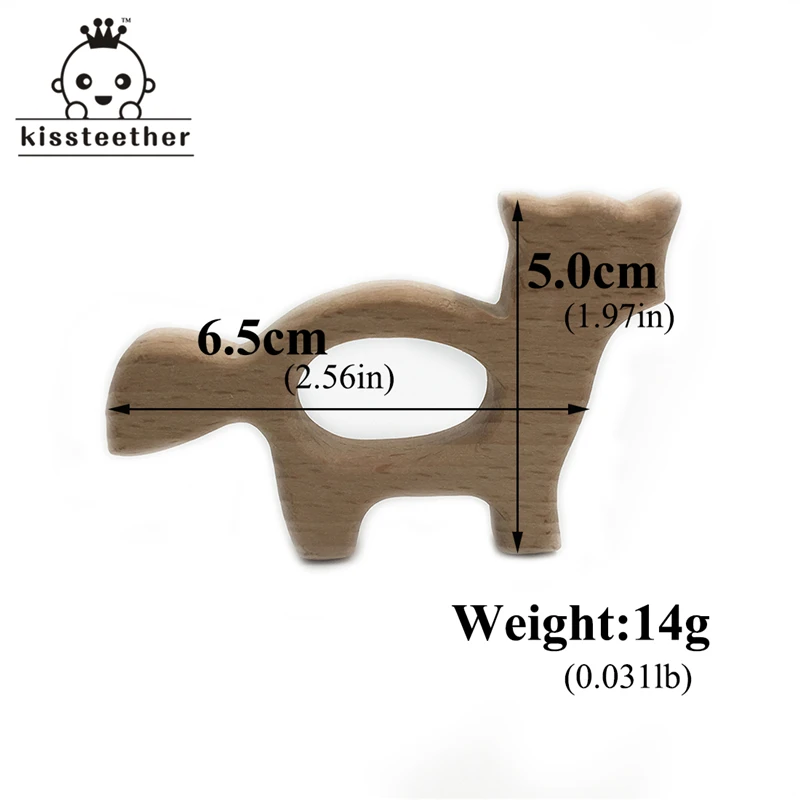 Mordedor de madera Natural de haya org&aacute;nico, lobo de madera Natural, colgante personalizado de madera artesanal, mordedor ecol&oacute;gico para beb&eacute;s, Juguetes-5