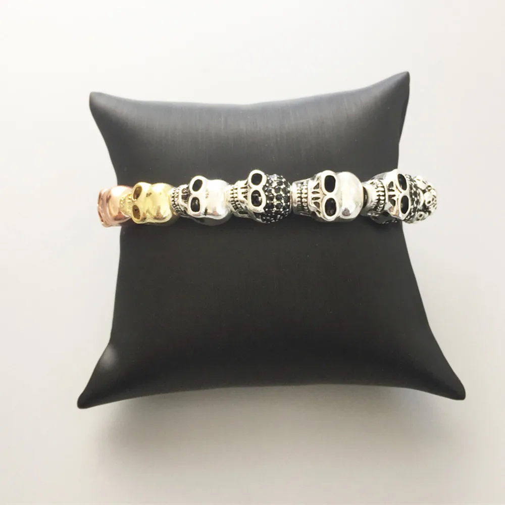 Серебряный черный циркониевый череп бусины несколько крошечных бусин Fit браслет