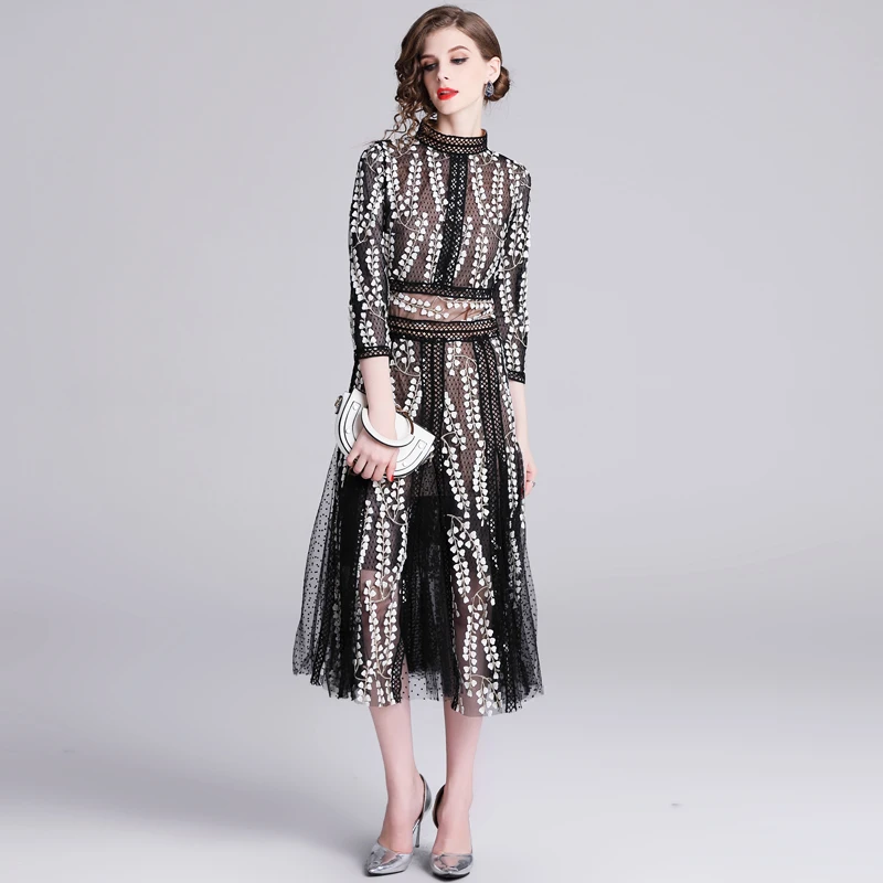 HAMALIEL S-XXL размера плюс женские миди платье 2019 Роскошные кепки с сеточкой на весну