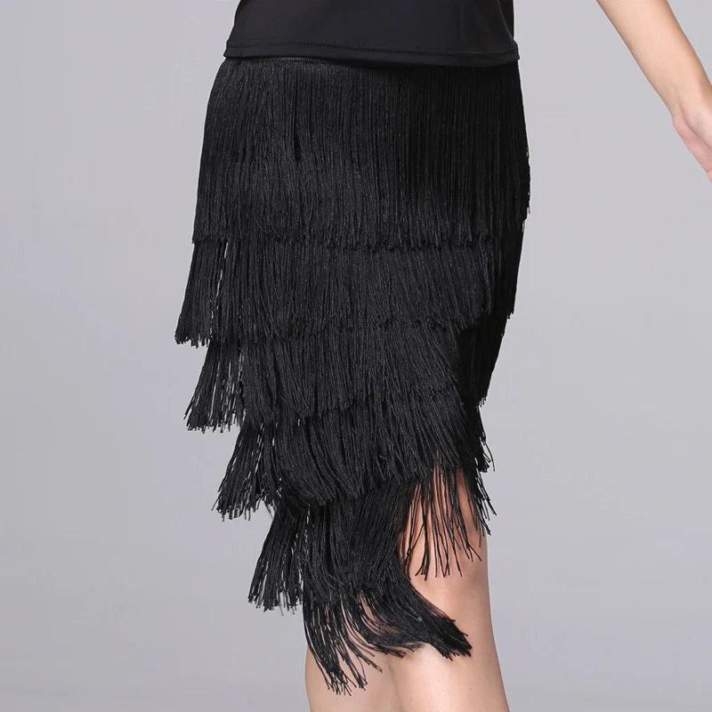 Женская юбка для латиноамериканских танцев черная с бахромой 11073|latin dance|show dancelatin