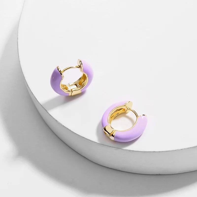 Дизайн, эмаль Купер, маленькая серьга-кольцо для женщин, Bijoux, мода, разноцветные геометрические серьги, манжеты, вечерние, подарки, Pendientes - Окраска металла: Purple