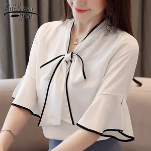 womens tops and blouses Short sleeve white blouse women chiffon blouse camisas mujer blusas mujer de moda 2023 women top 4098 50