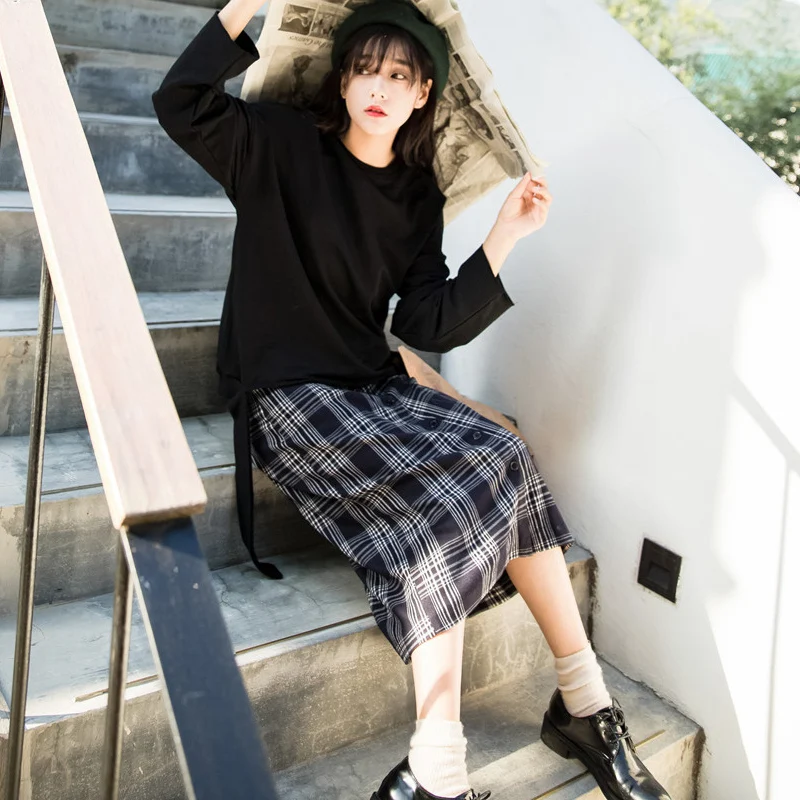 Дропшиппинг для женщин Harajuku Chic миди юбка лето девушка 2018 Новый прямой Кнопка