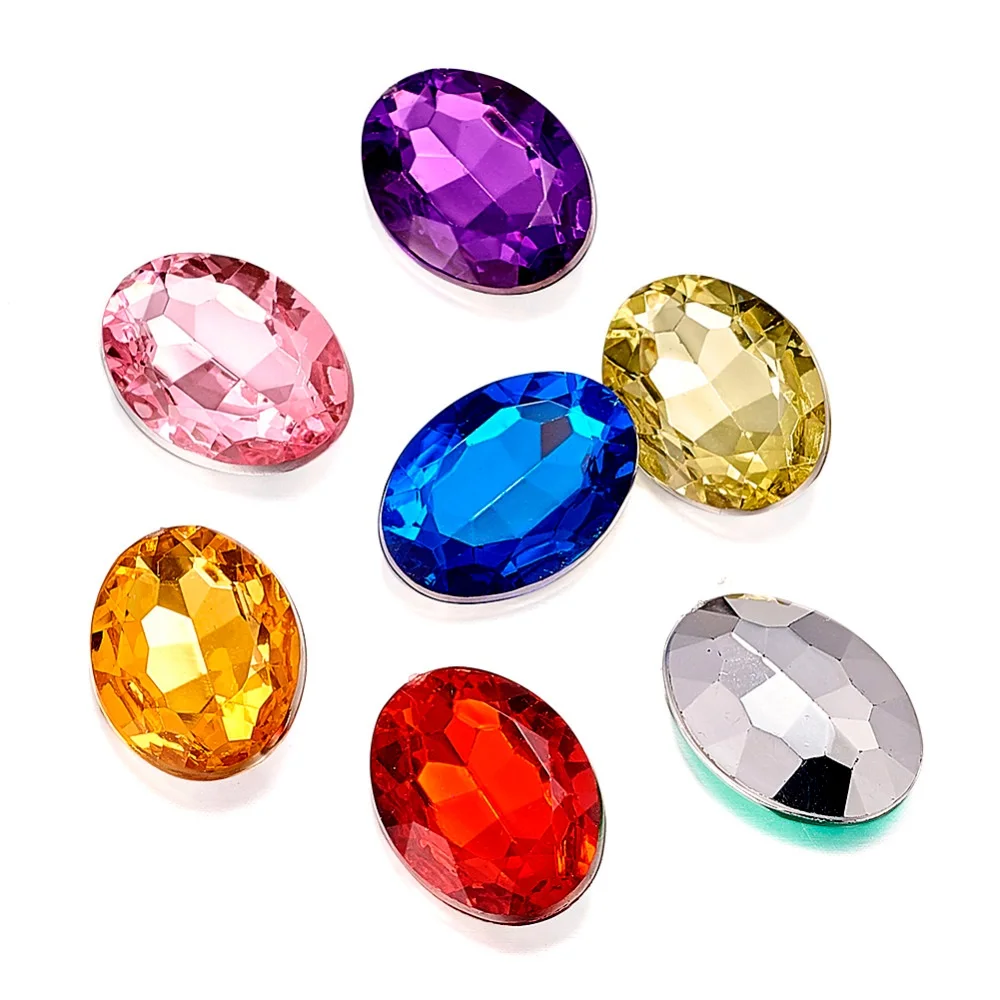 

200 PCs/lot 25x18x7mm Oval Imitation Taiwan Acrylic Rhinestone Cabochons Rivoli Back & Faceted Mixed Color for Jewerly Making