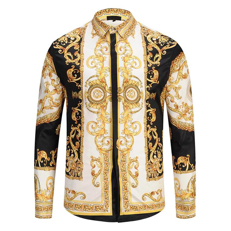 men gold shirt 3 Мужские рубашки с цветочным 3D принтом золотого дворца, хипстерские Роскошные Рубашки, Chemise Homme, новая модная одежда, camisa masculina - Цвет: men gold shirt 3