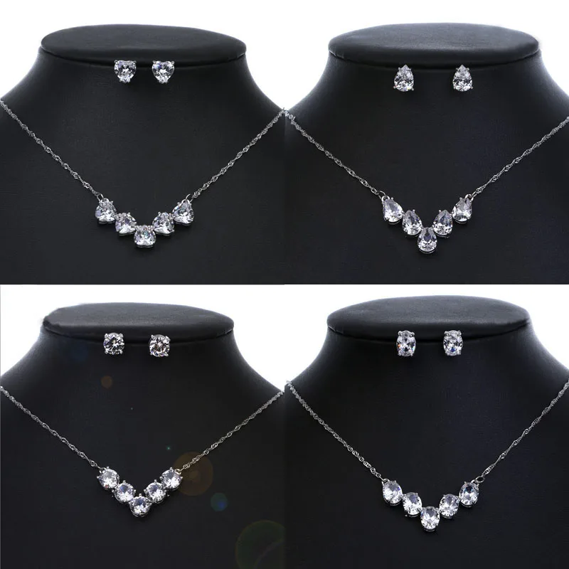 

SLBRIDAL Wedding Cubic Zirconia Jewelry Set Bridal CZ Necklace Earring Set Banquet Party Jewelry Set Women Girls Fashion Jewelry