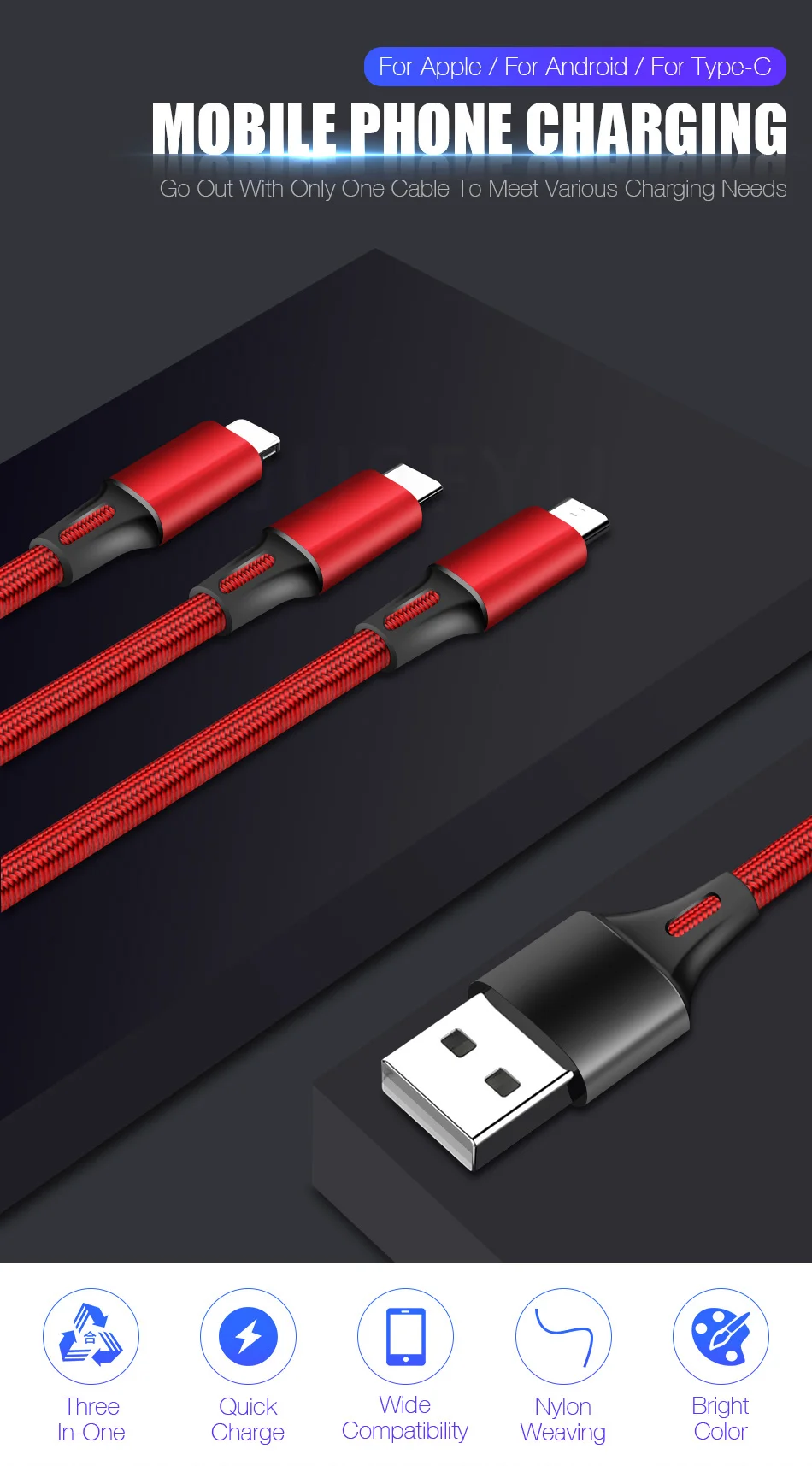 3 в 1 mi cro USB мульти зарядное устройство кабель 1,2 м несколько Тип C зарядный кабель Кабо для iPhone X 7 Xiaomi mi 9 8 Usb type-C usbc кабель