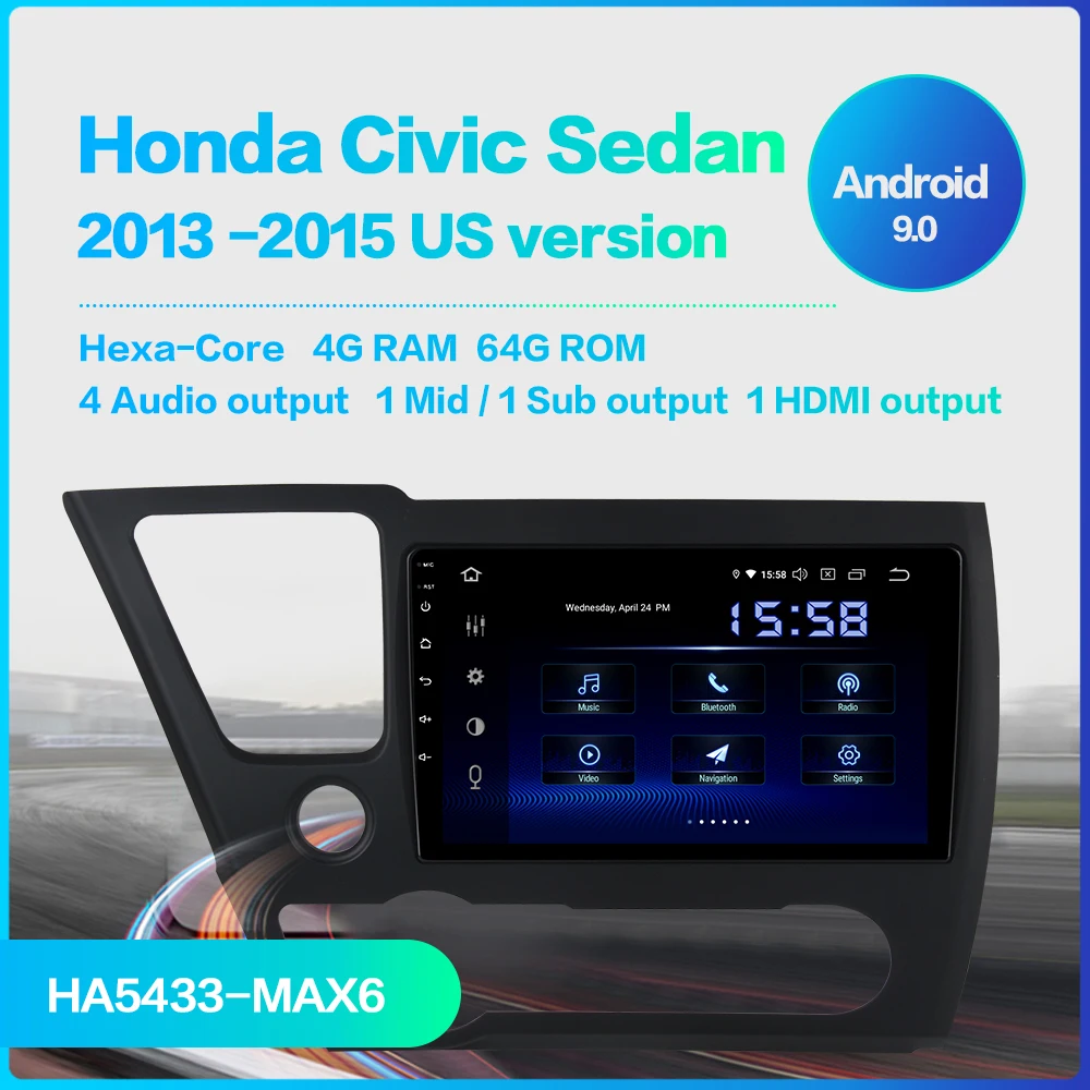 Автомобильное радио fonnt 9 &quotIPS Android 0 1 din для Honda Civic 2013 2014 2015 навигация 4 ГБ ОЗУ 1080P