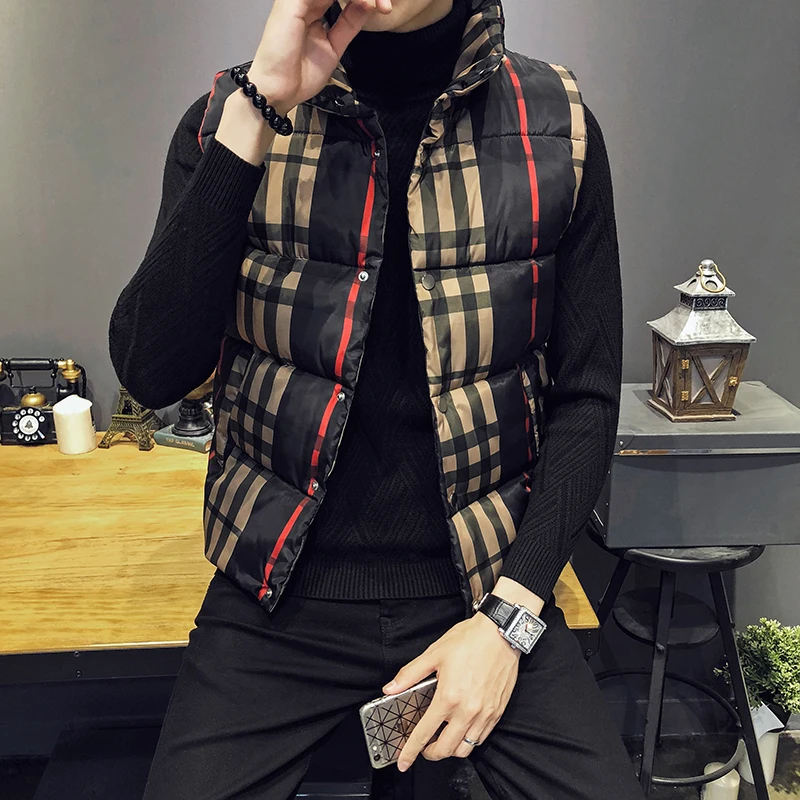 Плед зимние куртки мужские зима толстый жилет Куртки без рукавов Slim Fit Стенд