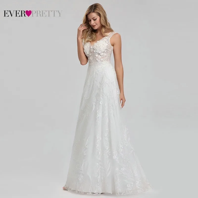 Новое поступление кружевные свадебные платья Ever Pretty Appliques A Line с v образным