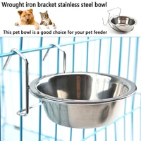 hanging pet bowl stainless steel food water bowl pet feeder with hook cat dog cage