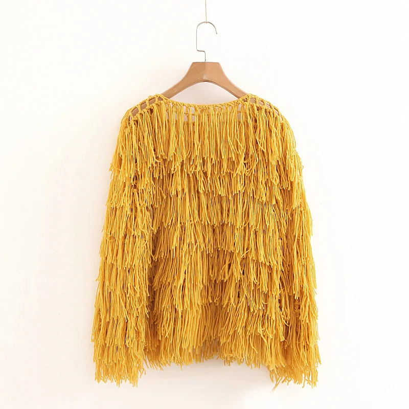 Lamb Solid Color Sequins tassels knitted Sweater jacket cardigan Handmade Mixed Fringed Velvet Fluffy Loose Coat Outwear |