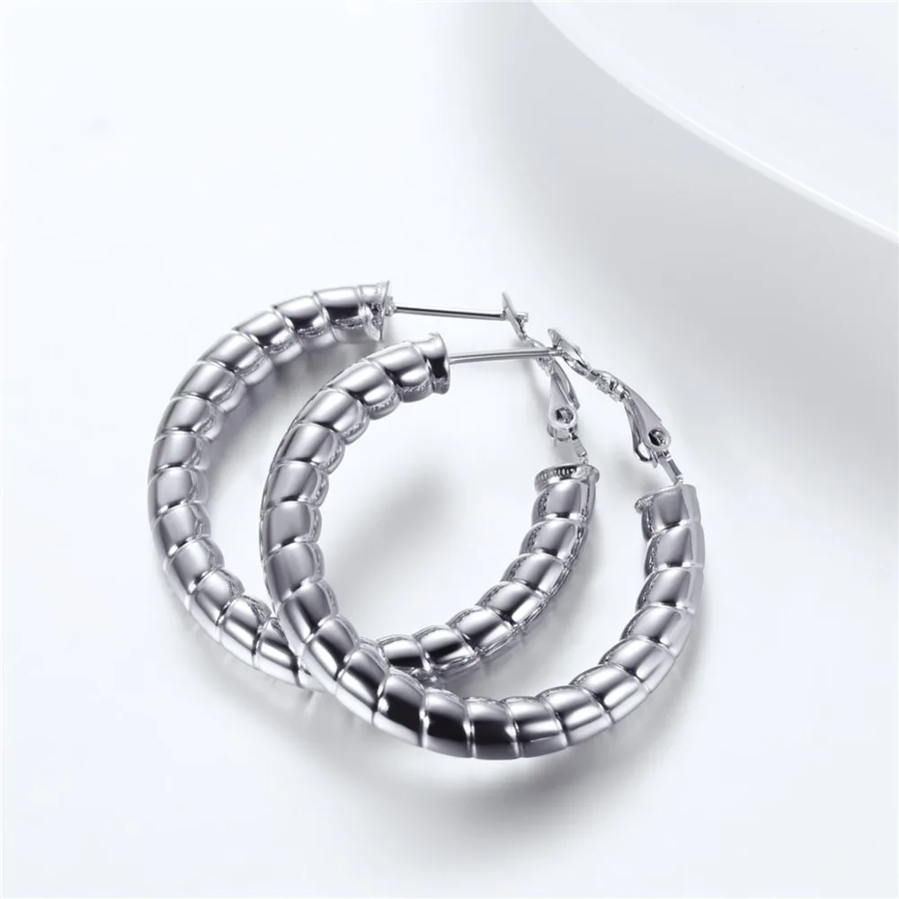 U7 Simple Earrings Round Circle 25mm / 40mm Three Color Trendy Design New Hoop Female Earring Jewelry Party Gift For Women E1014