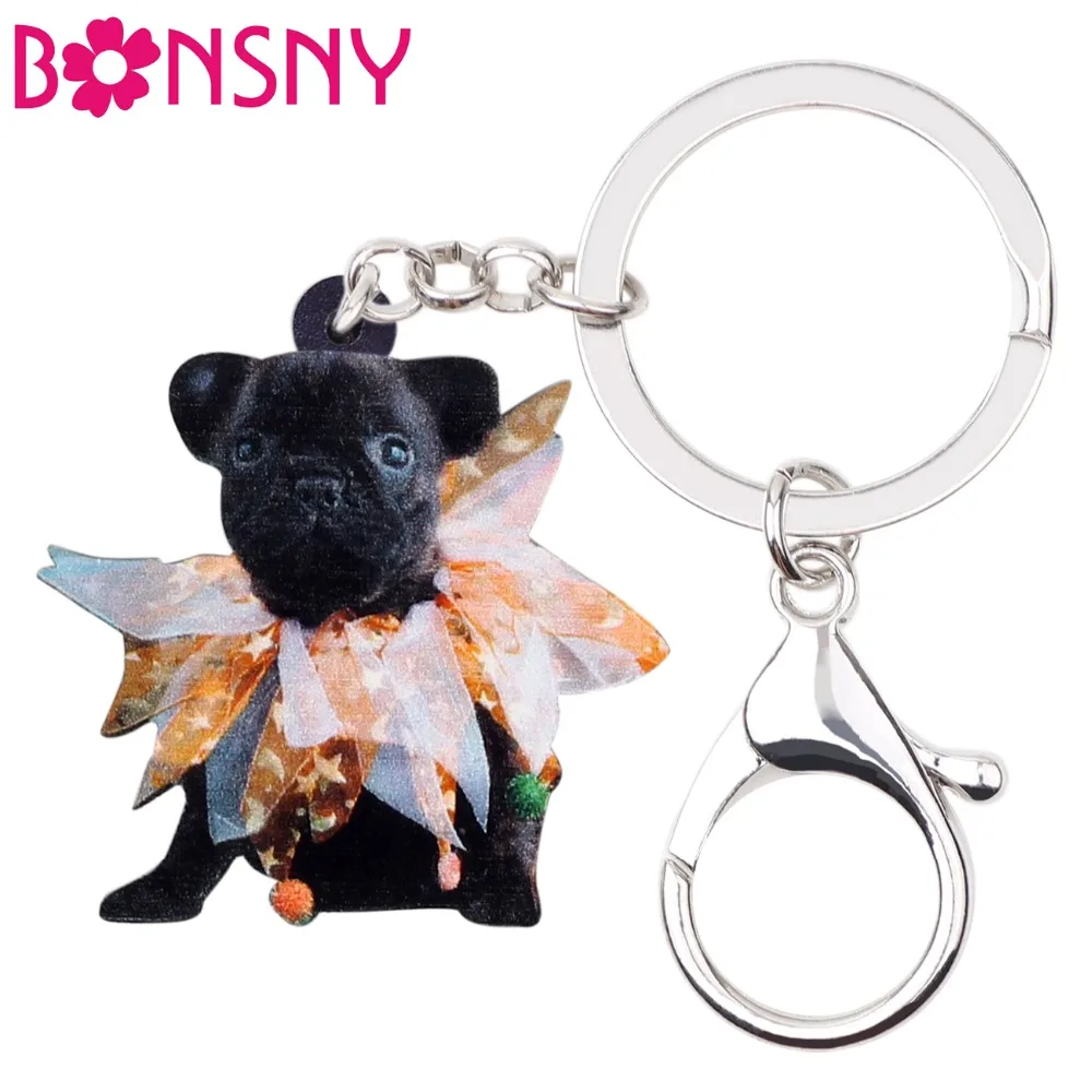 Брелок для ключей Bonsny акриловый Хэллоуина французский Bulldog мопс цепь брелок