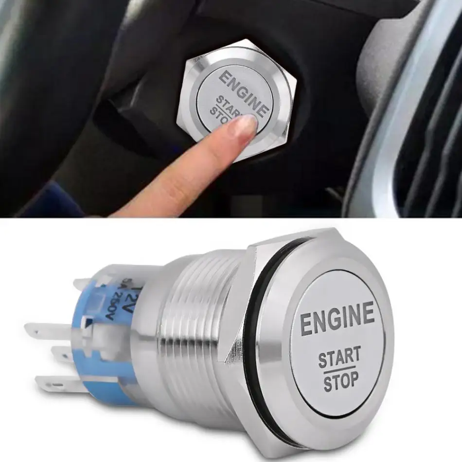 Auto Ignition Switch 19mm 12V White LED Silver /Black Car Engine Start Stop Push Button | Автомобили и мотоциклы