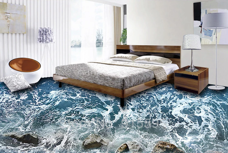 3D полы обои морские волны камни гостиная спальня ванная комната ПВХ водонепроницаемый пол Настенные обои домашний Декор 3D