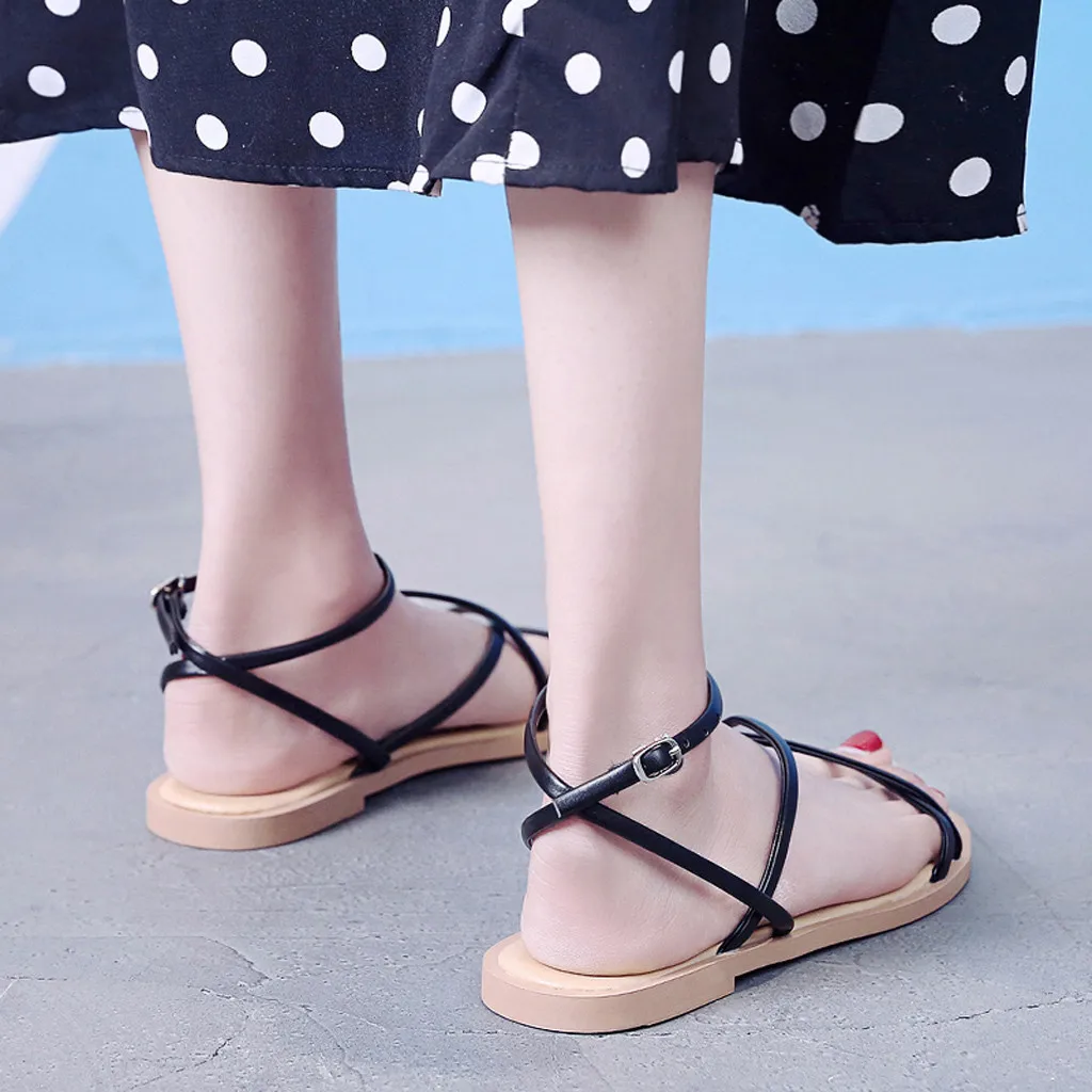 SAGACE/женские сандалии на плоской подошве с перекрестными ремешками и открытым