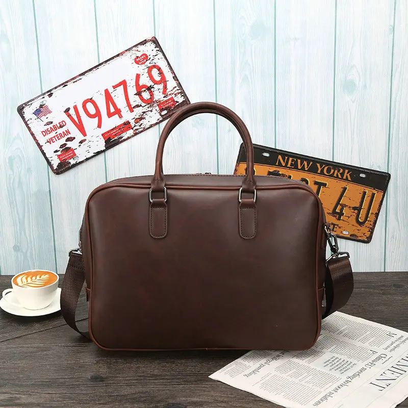 2019 Men Retro Briefcase Business Shoulder Bag Leather Handbag Bags Laptop Messenger Men's Travel | Багаж и сумки