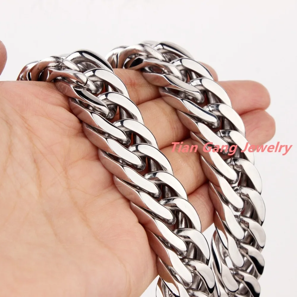 

Wholesale17mm wide High Quality 316L Stainless Steel Silver Color Polished Double Cuban Curb Chain Men's Heavy Necklace 24"