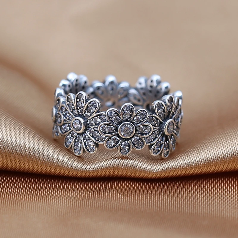 Подлинная 925 Стерлингового Серебра Большие Цветы Stackable С КАМНЯМИ Aneis