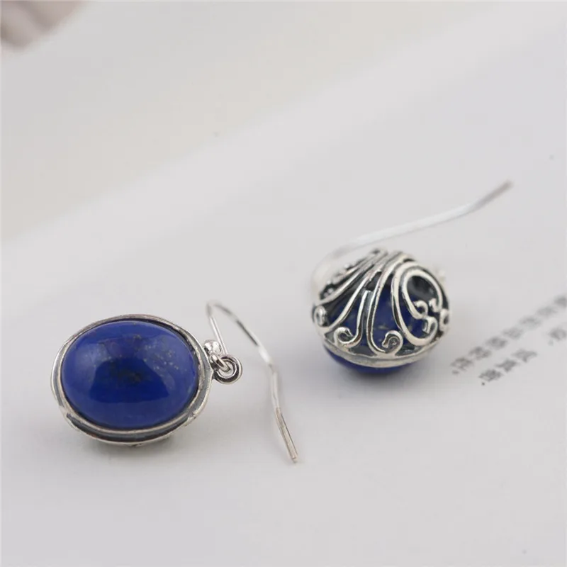 

BESTLYBUY Real 925 Sterling Silver Lapis Lazuli Drop Earrings for Women Gift Silver Earrings Retro Fashion Jewelry Free Shipping