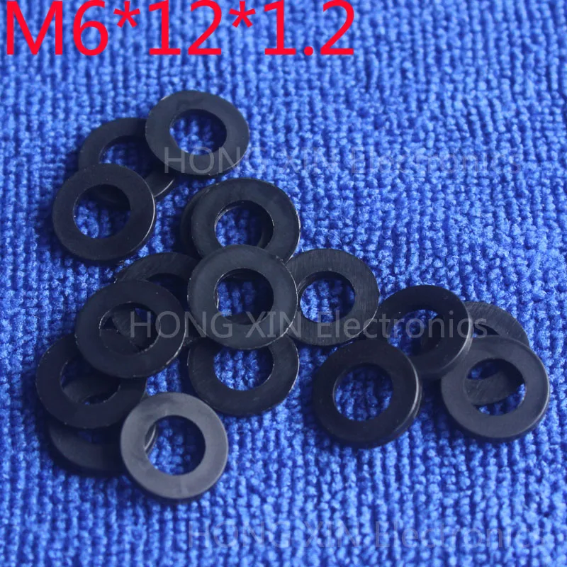 

M6*12*1.2 Black 100pcs Nylon Washer Plastic Flat Spacer Washer Thickness circular round Gasket Ring High Quality circular