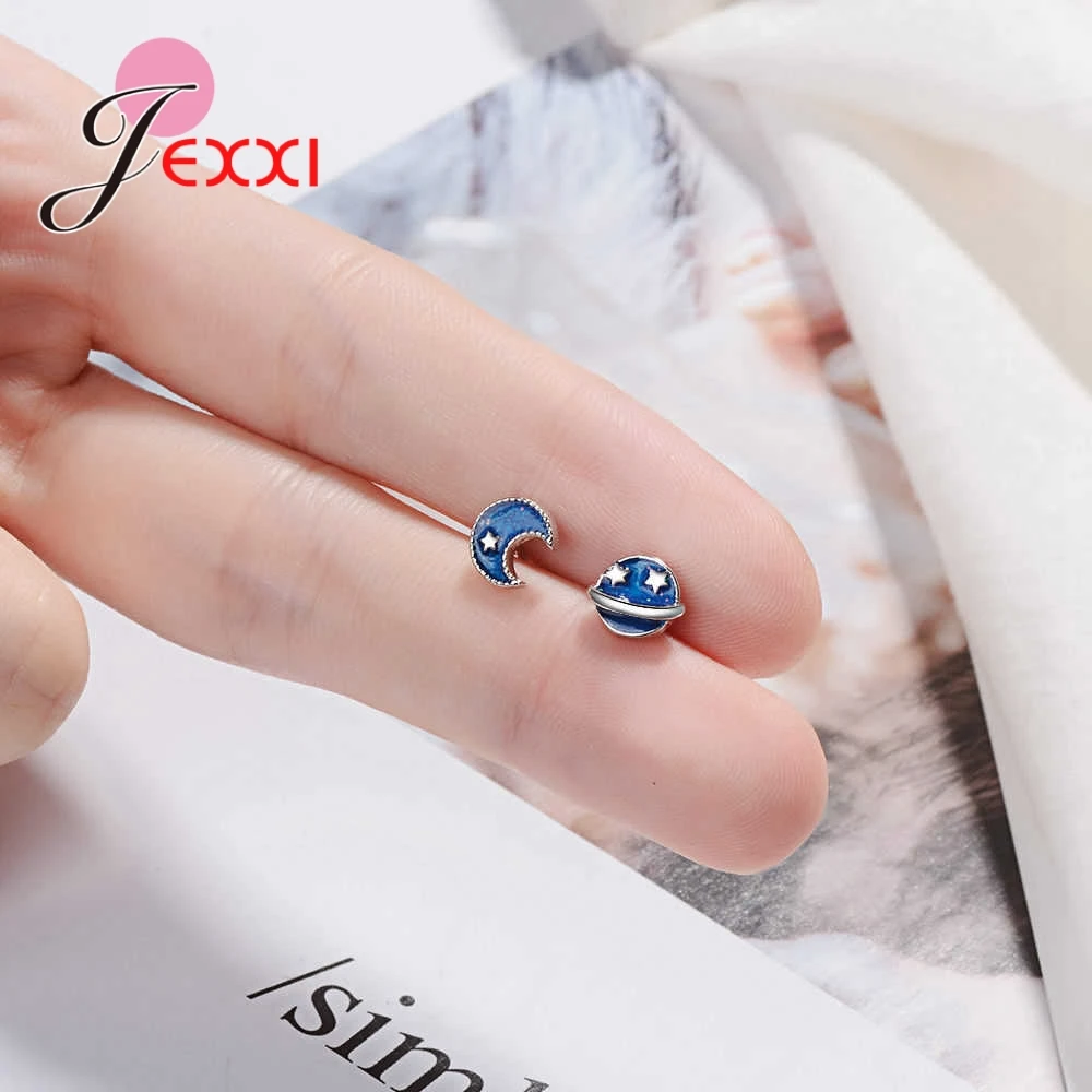 Fine Lovely Original 925 Sterling Silver Moon Stud Earrings for Women Korean Minimalist Jewelry Accessories Wholesale | Украшения и