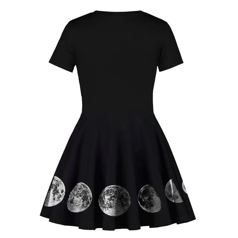 Летнее платье для девочек Повседневное в готическом стиле с 3D принтом Луны