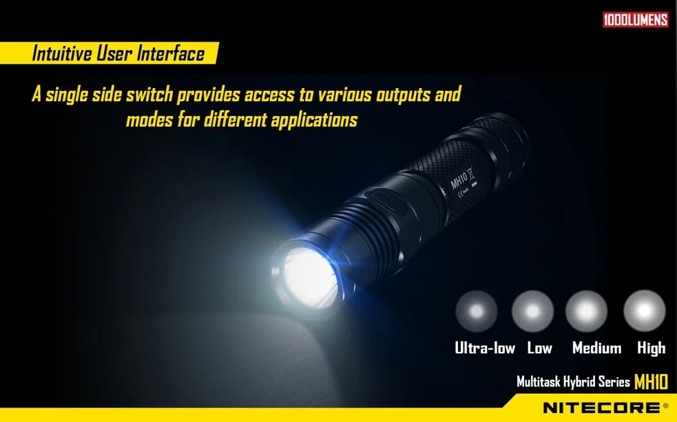 Nitecore MH10 1000 люменов CREE XM-L2 U2 светодиодный фонарик бросок 232 метров водонепроницаемый свет фонарик на 18650 батареи