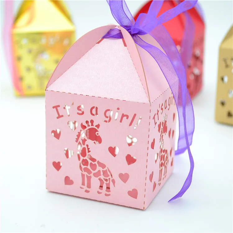 It's a girl laser cut lovely giraffe baby shower birthday favor boxes | Дом и сад
