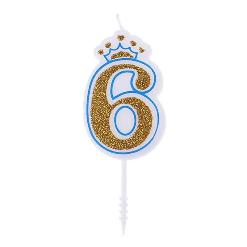 Blue 6 Сверкающие Серебристые короны на день рождения свечи для детей день рождения номер свечи для торта Декор - Цвет: Blue 6
