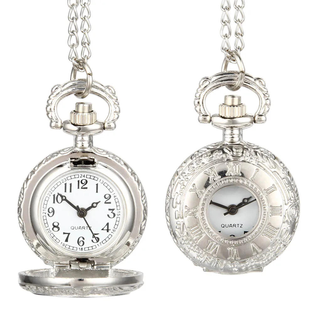Fashion Vintage Pocket Watch Alloy Roman Number Dual Time Display Clock Necklace Chain Watches Birthday Gifts Retro Hours Clock
